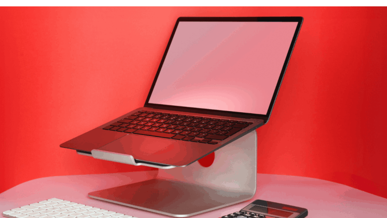 a laptop on a stand